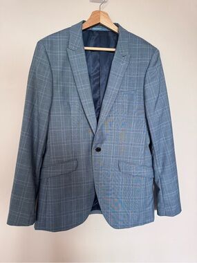 Topman Light Blue Windowpane Plaid Sport Coat Blazer